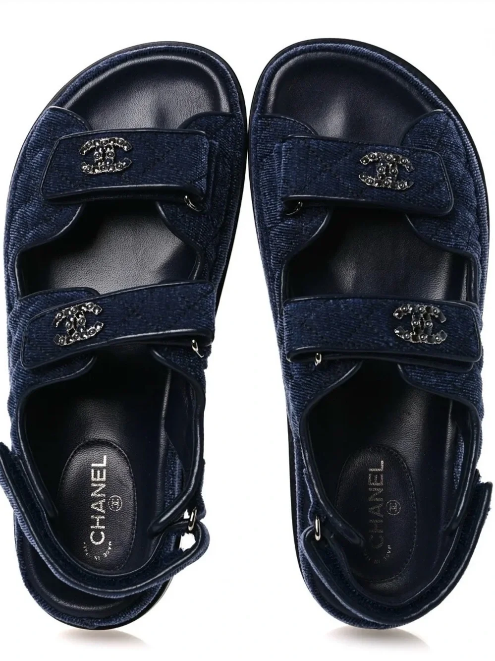 CHANEL Navy Dad Navy Sandals with Logo Hardware size 38